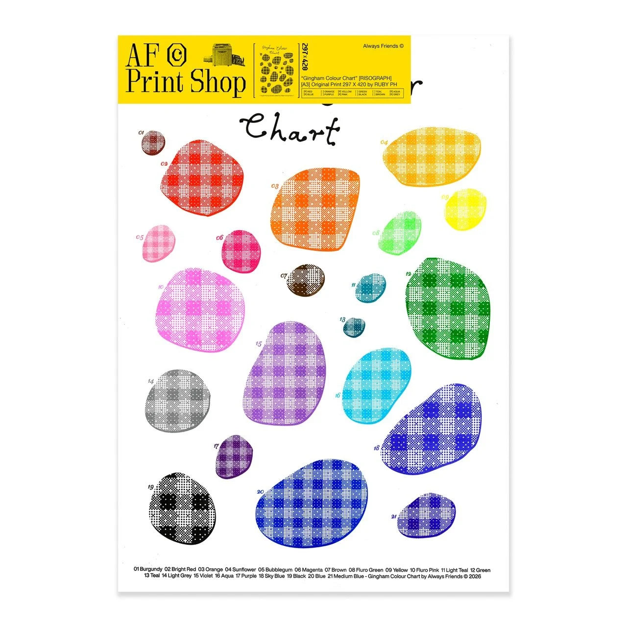 "Gingham" Riso Colour Chart - A3 Print