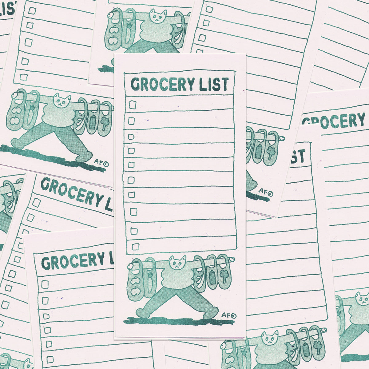 "One Trip Cat!" Riso Grocery List Notepad